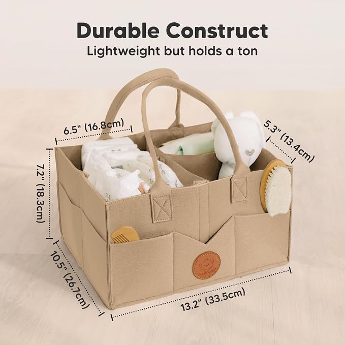 KeaBabies Baby Diaper Caddy Organizer with Handle, Portable (Taupe) | Baby Car Organizers and Storage for Nursery, Changing Table, Large Shower Gift Basket for New Mom Gifts & Boy Girl Registry