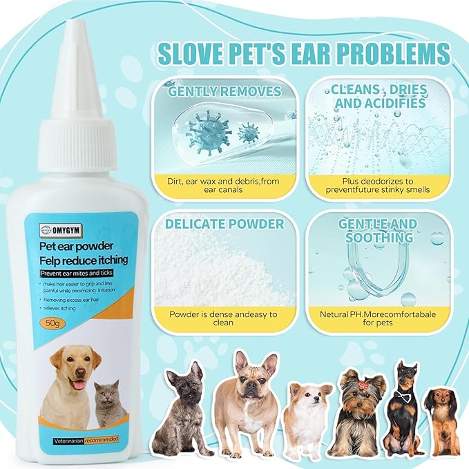 Advanced Pet Ear Powder with Professional 5" Hair Puller, Ideal as Ear Powder for Dogs Plucking, Dog Ear Powder for Hair Removal, Keeps Canal Dry, Clears Wax & Odor, Calms Itchy Ears