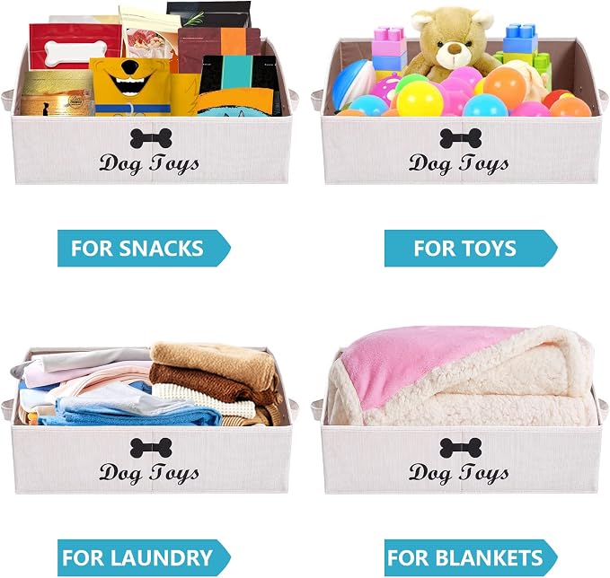 Linen-Cotton Blend Dog Toy Basket,Collapsible Dog Toy Box,Dog Toy Bin Storage-Perfect for Organizing Pet Toys,Blankets,Leashes,Rope Toys,Clothing - Beige