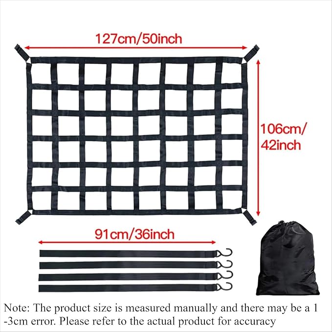 Car Nets 127X106cm/167X127cm/208X127cm Heavy Cargo Net Truck Trunk Roof Cargo Network Card For Trailer Luggage Net聽聽(Gray 4Pcs LHD)