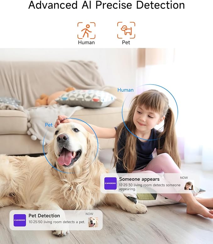 4 Pack 2.5K Cameras for Home Security, Non-Subscription AI Human/Pet/Crying Detection, 4MP Dog/Cat/Pet Camera Indoor with Phone App, Pan Tilt 2.4G WiFi Indoor Cameras, IR Night Vision, 2-Way Audio