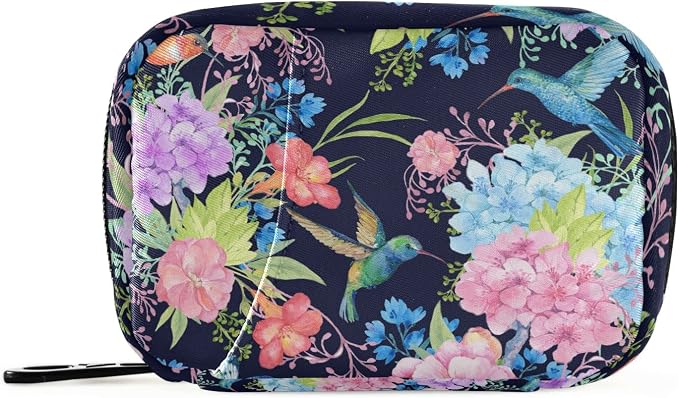 Hummingbird Floral Pill Case, Weekly Portable Pill Bag Container 7 Days Pill Box Organizer Vitamin Supplement Holder with Zipper for Travel Family Business