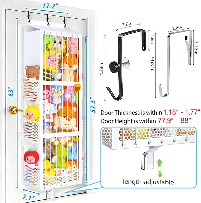 Large Capacity Over the Door Stuffed Animal Storage – Patent Elastic Rope Design Easy Store Plush Toy Stuff Animal Organizer Suitable for Kids Room Toy Holder Bedroom Hanging Stuffie Storage