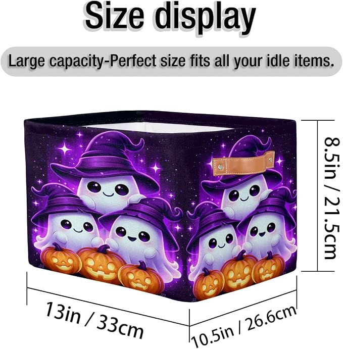 Halloween Basket Storage Bins Rectangle Canvas Basket Cube Storage Box | Nursery Foldable Basket with Handle for Kids Girls Boys Toys Living Room Closet Organizer Shelf Gifts Spooky Decor (261)