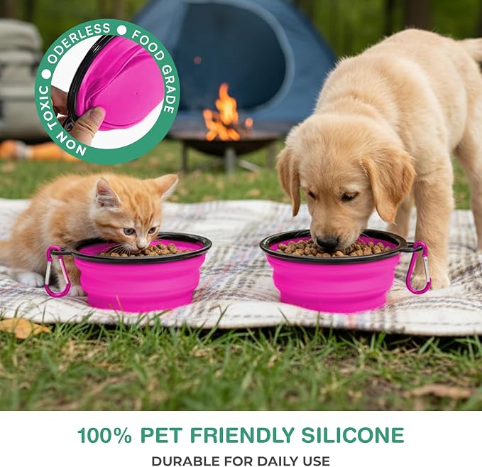 Collapsible Dog Bowls for Travel, BPA Free, Purple | Portable Dog Water Bowl, Food Dish for Cats, Foldable Pet Feeding Dish, Walking Hiking Camping with Carabiner