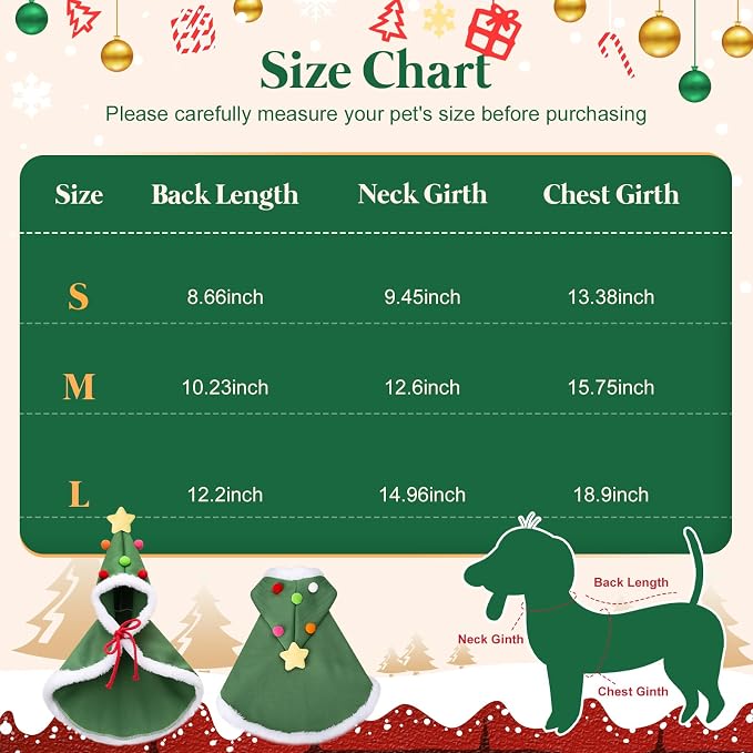 Cat Christmas Cape, Dog Soft Thick Xmas Cloak with Velvet Stars Hat, Pets Christmas Costume Dogs Cats Santa Claus Outfits for Goose Rabbit, S