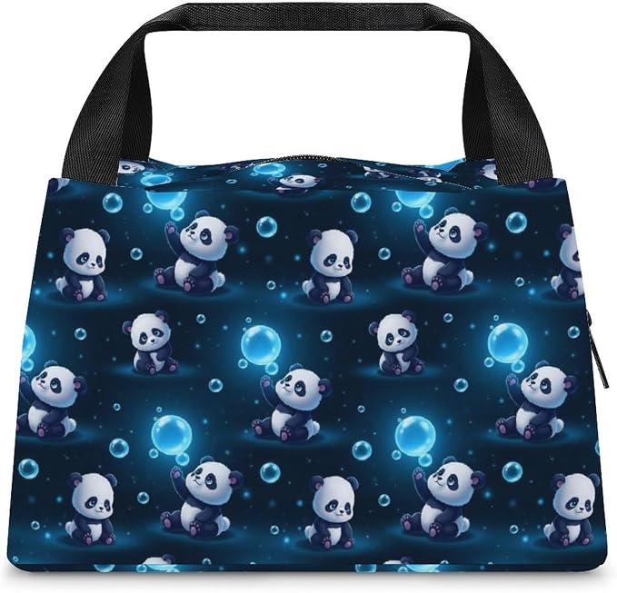 Lightweight Insulated Cooler Lunch Bag, Panda | Spacious Food Carrier Bags, Lightweight and Soft, Handheld Leakproof Snack Tote, for Travel Gym Picnic