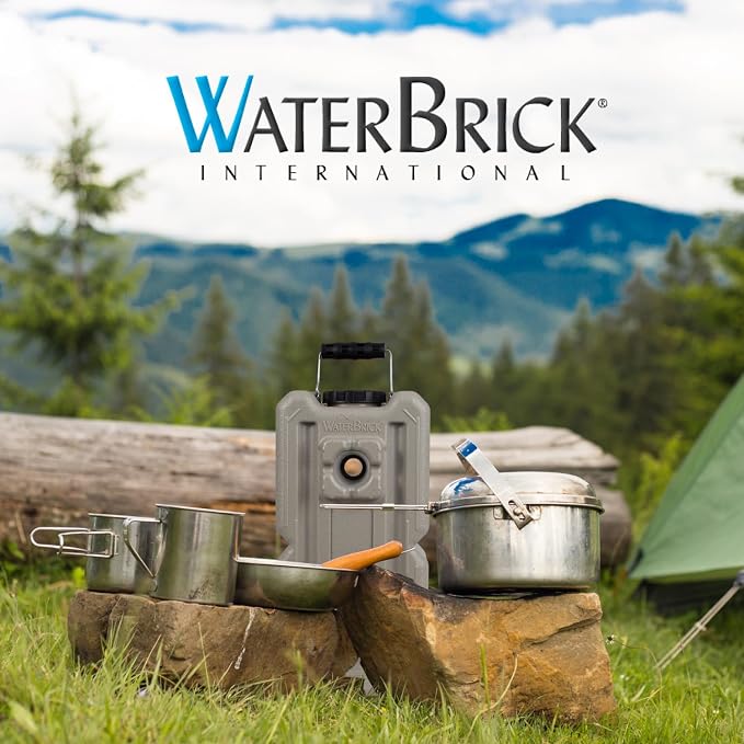 WaterBrick International Water Storage Containers for Emergency Water Storage | 6-Pack of Stackable 3.5 Gallon Water Container Bricks | Food-Grade HDPE Plastic | BPA-Free | STD Tan