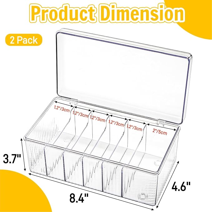 2 Pack Lash Extension Organizer with 6 Compartments, Flip-top | Clear Small Eyelash Cart Storage Boxes, Separated Large Capacity Eyelash Extension Supplies Storage Container for Lash Techs