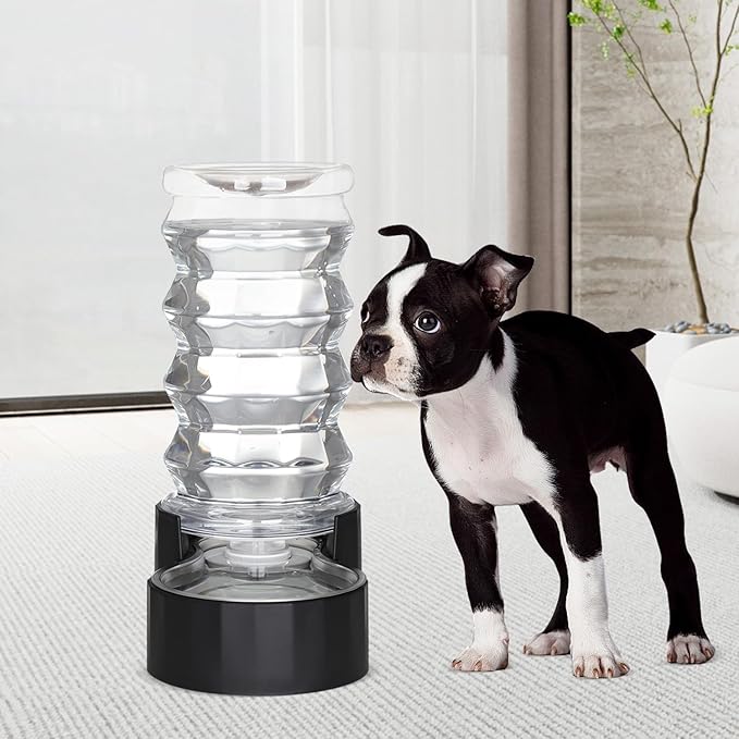 RIZZARI Dog Water Bowl Dispenser :Ion Exchange System with Activated Carbon- Helps Prevent Urinary Stones-8L Gravity Black Stainless Steel Automatic Waterer- for Multi-Pet Homes-Kitchen& Garage Use