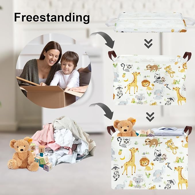 Clastyle Rectangular Baby Storage Basket Large Collapsible Kid Toy Bin Nursery Classroom Books Shelf Basket Shower Towel Gift Basket Giraffe Lion Elephant Pet Basket(Animal)