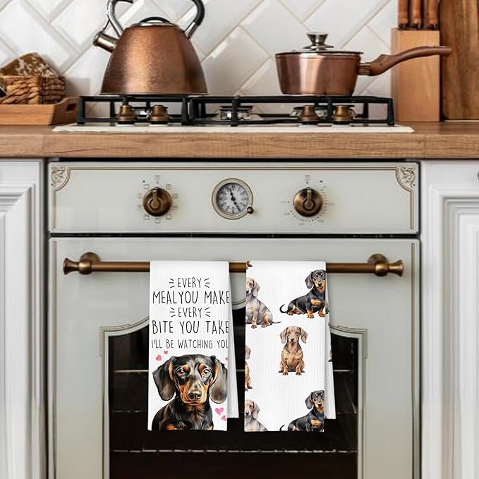 Dachshund Kitchen Towels Set of 2, Dachshund Gifts for Women Dish Tea Towels for Kitchen Decor, Weiner Dog Doxie Gifts, Weiner Dog Decor Hand Towels, 16x24 Inches