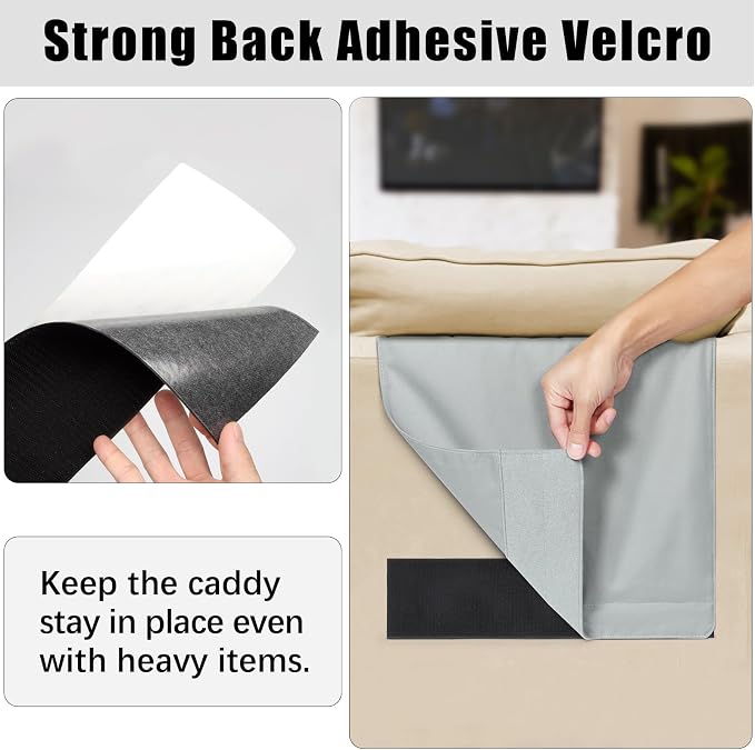 WOMACO Sofa Armrest Remote Magazine Holder, Non-Slip Armchair Recliner Caddy, Couch Arms TV Remote Control Organizer for Tablet, Phone, iPad, Laptop (Light Gray, 16" x 35")