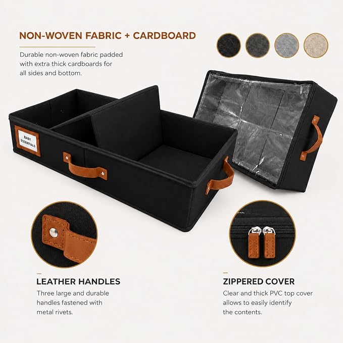 HOMELUX THEORY Under Bed Storage, Large 2pc with Lid, Black | Drawer-style pull-out design, Fits blankets, clothes, fabric & shoes, Bins with lids, Bedroom & closet storage