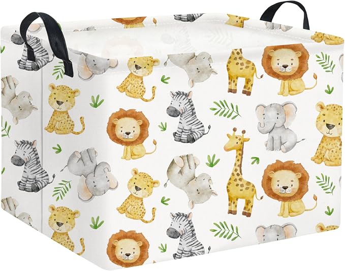 Rectangular Woodland Animal Basket Kids Baby Storage Basket Storage Bin Organizer Box Animal Room Decor(Green Animal)
