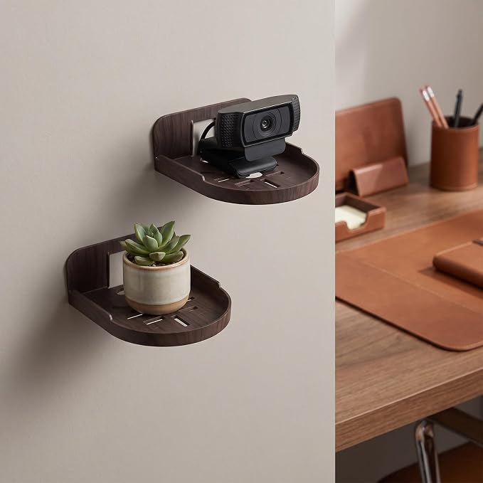 SOLUSTRE 2pcs Plastic Security Camera Wall Mount Floating Shelf for Small Devices and Pet Recording Devices, Punch-Free Portable Indoor Camera Shelf for Office and Home Use