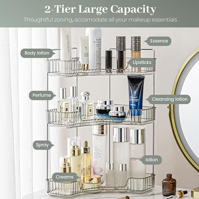 Aveniee Corner Bathroom Counter Organizer, Bathroom Countertop Shelf Makeup Organizer for Vanity Perfume Tray for Corner Storage (3 Tiers, Grey)