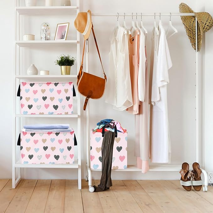 Kid Clothes Storage Basket Gift Shelf Basket Toy Storage Bin, Nursery Basket Organizer Box for With Handles for Room Deco Heart Valentine's Basket