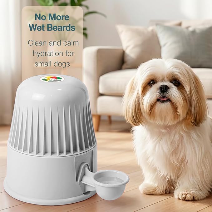 Pet Water Dispenser for Dogs and Cats, 67.6 oz – Gravity-Fed Water Bowl for Clean Drinking, Prevents Wet Fur, BPA-Free Polypropylene, Vida Mansa (Opaque White)