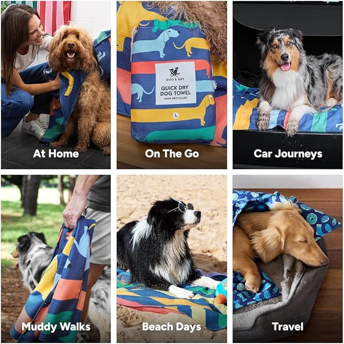 Dock & Bay Pet Towel - Super Absorbent & Quick Drying Dog Towels with Bag - 100% Recycled - Go Long, Large (120x70cm, 47x27)