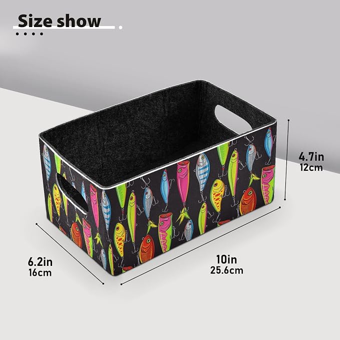 Emelivor Fishing Lures Colorful Storage Basket Bins Set (2pcs) Felt Foldable Storage Bins with Fabric Rectangle Basket for Organizing for Organizer, Closet, Shelves, Office