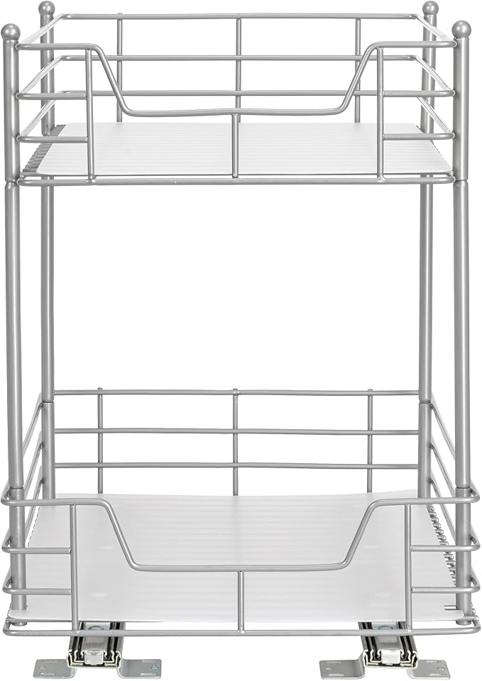 Household Essentials Brushed Steel Two-Tier Pull-Out Pantry Organizer