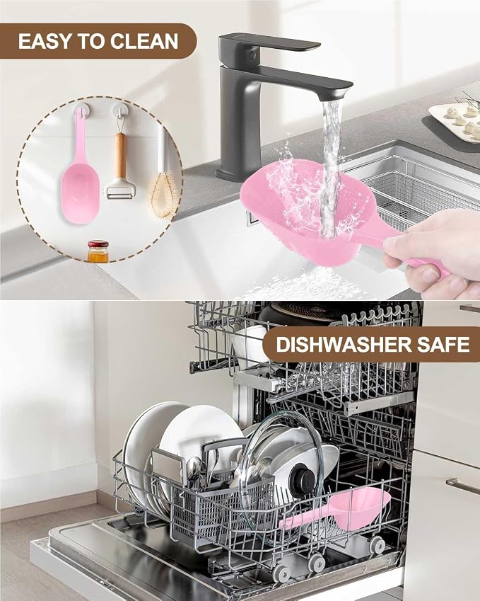 2 PACK Dog Food Scoop,1 Cup Capacity Pet Food Scoop For Dog and Cat (Pink) | Clear Markings for Precise Measuring 1/2 and 1 Cup Lines,Dishwasher Safe,Plastic,Portable and Sturdy