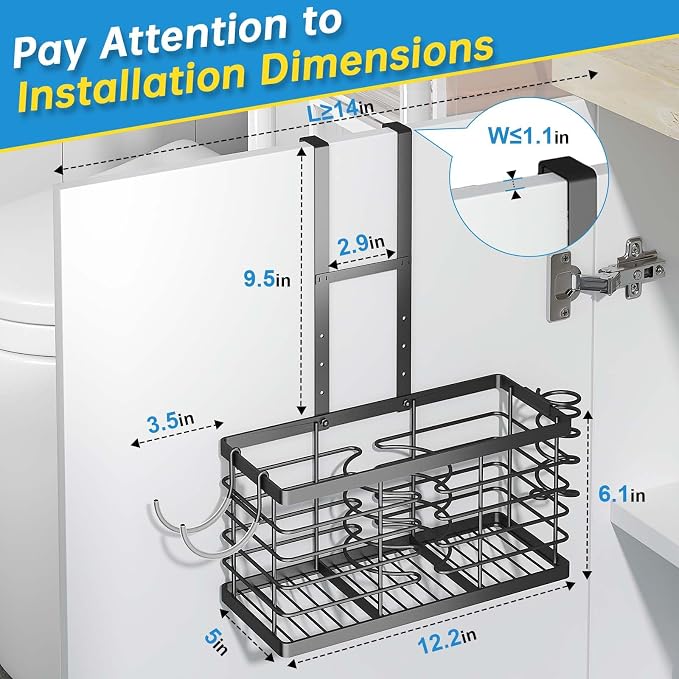 2026 Upgraded 3-in-1 Universal Hair Tool Organizer, XL Size, Black | Adjustable Height Metal Hair Dryer Holder, Wall Mounted, Over Cabinet Door, Countertop, Bathroom Storage