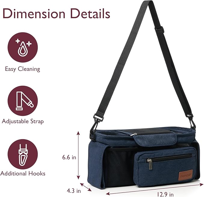 Momcozy Universal Stroller Organizer with Insulated Cup Holder | Detachable Phone Bag and Shoulder Strap, Fits for Uppababy, Baby Jogger, Britax, BOB, Umbrella, and Pet Strollers