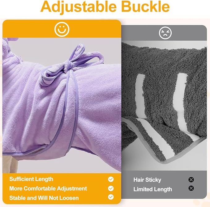 Medium to Large Size Dog Bathrobe, Quick Drying Super Absorbent, Warm Dog Towels, Adjustable Hoodies and Belts for Dog Bath Products (Purple, 3XL-Fit for 28 to 45 pounds)