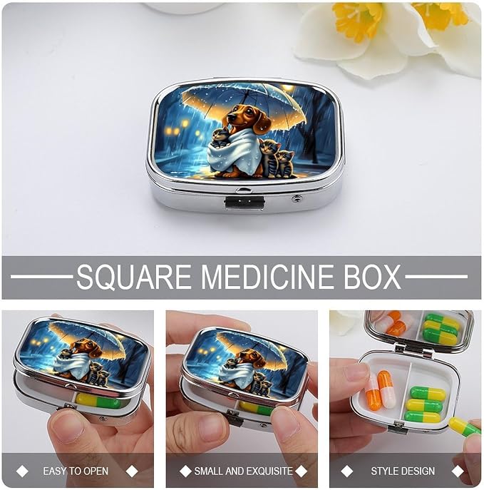 Pets Durable Metal Pill Case for Daily Use, 2 Slot Medicine Box Organizer,Leak Proof Travel Pill Container for Vitamins, Compact Pocket Medicine Holder for Seniors,Holiday Gift