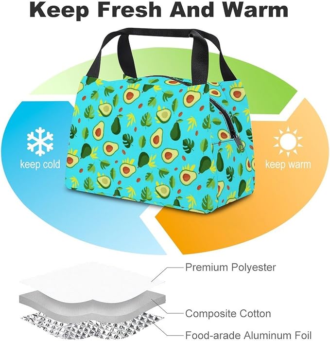 Insulated Tote Bag, Avocado Leaf Green | Lightweight Spacious Lunch Cooler Bag, Leak Proof, for Camping Office, Multi Functional Lunch Box Organizer