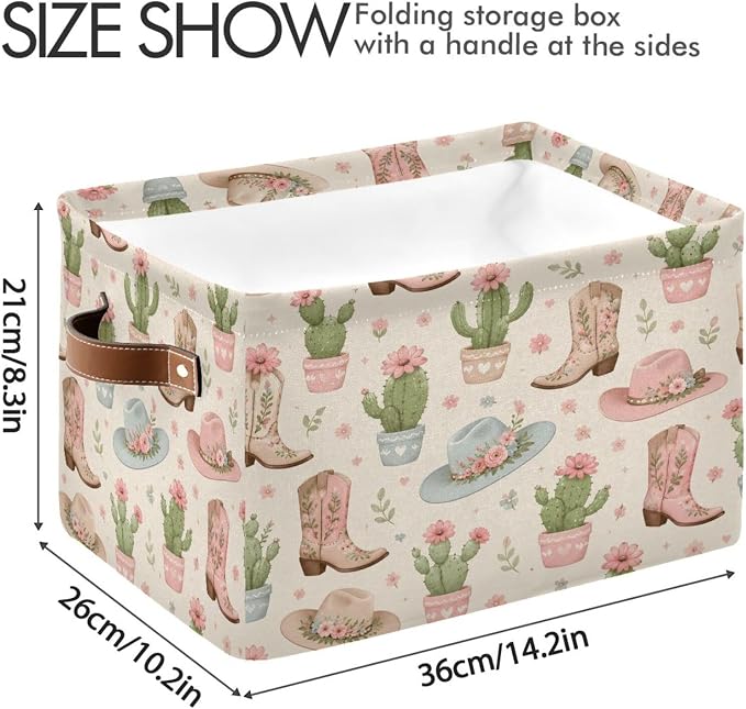 Kigai Storage Basket, Fabric Collapsible Closet Organizer Bin | Western Print Waterproof Foldable Canvas Basket with Handles for Shelves, Nursery, Closet, Bedroom & Bathroom