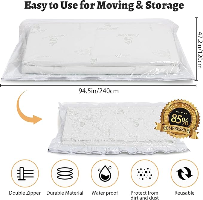 Mattress Vacuum Bag 94.5x47.2 in Space Saver Vacuum Storage Bags Oversized Vacuum Bags Twin Mattress Vacuum Bag King Mattress Bag Vacuum Sealer Bag for Memory Foam Mattress Moving Shipping Storage