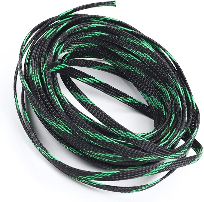 Jutagoss PET Expandable Braided Cable Sleeve, 32.8ft - 1/4 inch Black Fluorescent Green Cable Management Sleeve, Wire Loom Tube Cord Protector for USB Cable, Power Cord, Audio Video and More, 1Pc