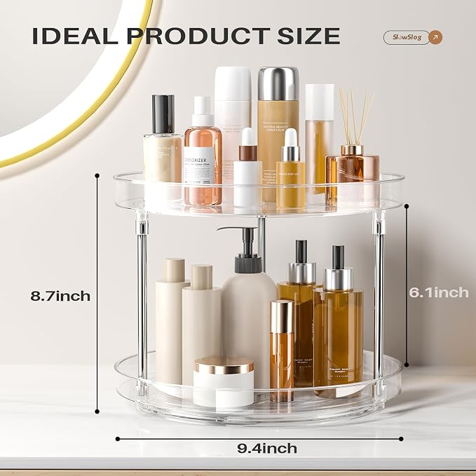 2 Pack 2 Tier Lazy Susan Turntable Organizer, Clear Rotating Lazy Susan | 360 Degree Rotating Spice Rack for Cabinet, Makeup and Perfume Organizer for Vanity, Counter Organizer Tray for Bathroom