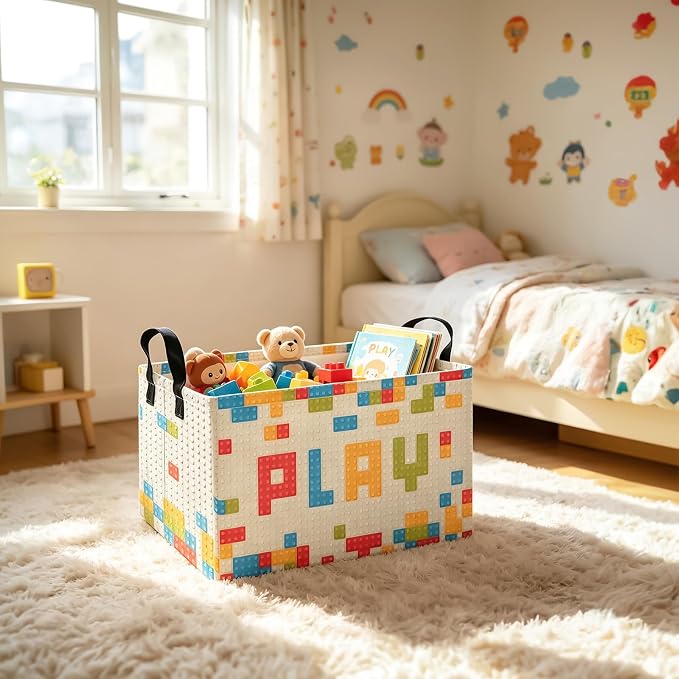 Rectangular Building block Storage Basket | Gifts Bag for Books,Clothes,Gifts,Pets-Perfect for Home,Office,Nursery,Dorm,Shelf