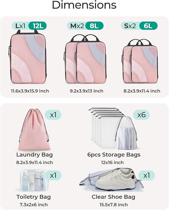 BAGSMART Compression Packing Cubes for Travel | Lightweight suitcase organizers bag set, space-saving double zipper expansion for carry-on luggage & travel organization