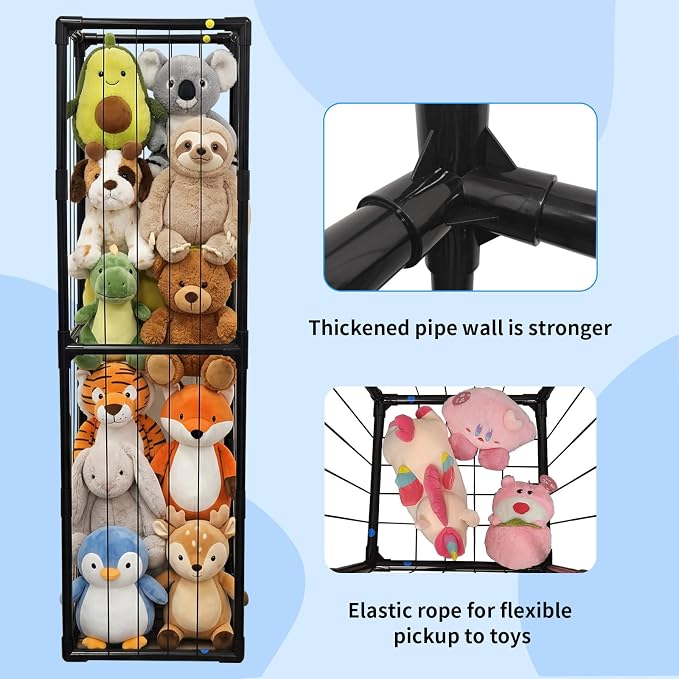 Stuffed Animal Storage, Storage Organizer with Elastic Band, Thicken PVC Tube Large Stuffed Animals Holder for Nursery Playroom Bedroom Room Furniture Plush Storage-Black