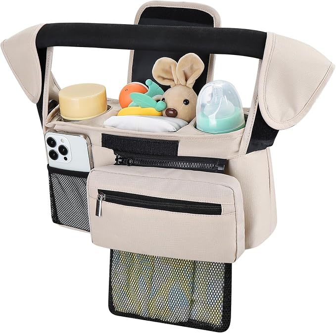 Accmor Universal Stroller Organizer with Insulated Cup Holder Detachable Phone Bag and Shoulder Strap,Stroller Bag Caddy Organizer for Uppababy, Baby Jogger, Britax Strollers