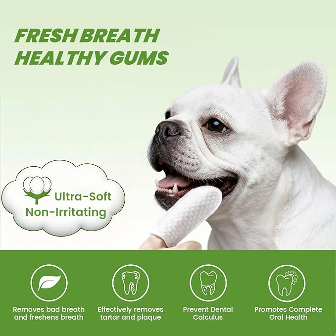 Dog Dental Wipes for Teeth Cleaning - Removes Plaque & Tartar, Effective Toothbrush & Toothpaste Alternative Kit Finger Pet Dental Care Pads, Fresh Breath for Dogs & Cats - 60ct, Unscented
