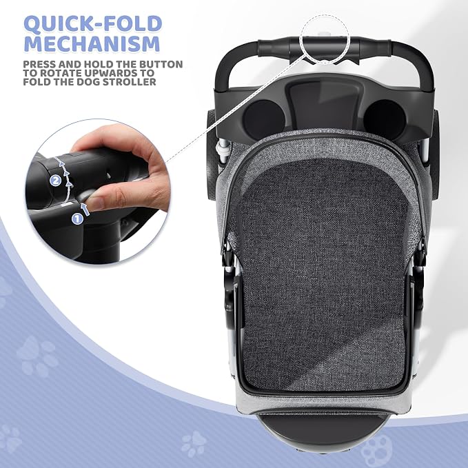 Magshion 3-Wheel Pet Stroller for Small/Medium Dogs & Cats, Up to 33lbs | Foldable Travel Jogger w/ Breathable Mesh Cover, Lightweight Design, Safety Tethers, Cup Holder & Storage Basket