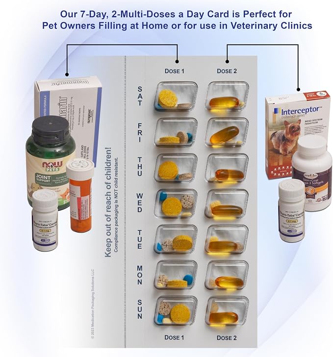 Pet Med Packaging 7-Day 2-Multi Doses Per Day Medication Blister Card Starter Kit - 6 Month Supply of Cards for Your Dog or Cat