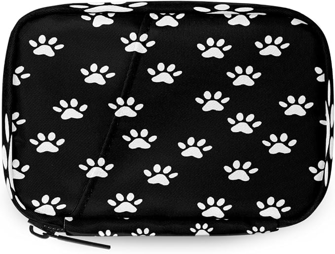 Weekly Pill Organizer Travel Size Bag with Removable 7 Day Pill Box Portable Vitamin Case Purse with Zipper,White Pet Paws Black