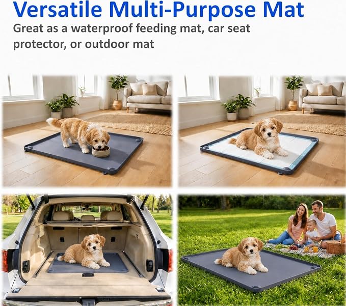 Silicone Dog Pee Pad Holder, 24×24 in, for Small Dogs Under 10 lb, 2-in-1 Flat/Wall-Mount Design, Non-Slip Anti-Splash with Corner Snap Locks, Deep Gray