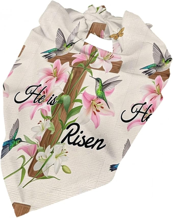 Easter Sunday Religious Cross Christian He is Risen Flower Pet Triangle Scarf for Dogs & Cats, Polyester Decorative Scarf, Adjustable Cute Pet Bandana for Daily Wear & Photo Shoots