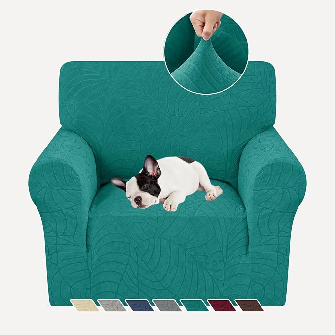 YEMYHOM Couch Cover Latest Jacquard Design High Stretch Sofa Chair Covers for Living Room, Pet Proof Armchair Slipcover Non Slip Elastic Furniture Protector (Small, Begonia Leaf Blackish Green)
