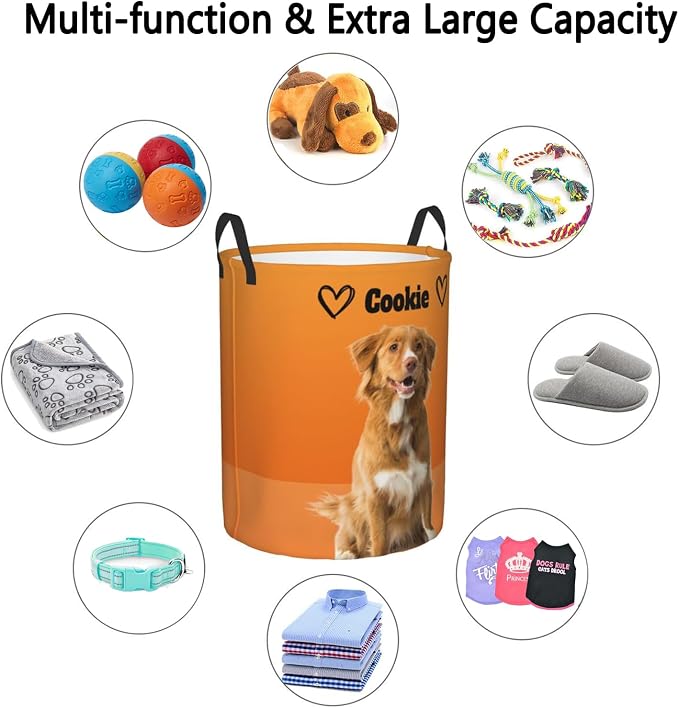 Personalized Large Dog Toy Storage Basket Bin Collapsible Custom Pet Stuff Box Chest Container for Living Room Organizer for Dog Toys,Dog Food,Blankets,Clothing (Orange)