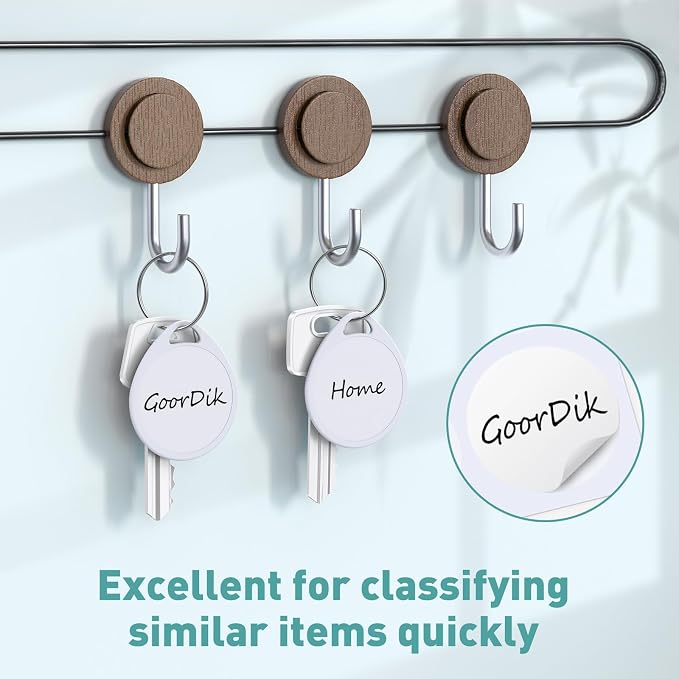 60 Pcs Key Tags 1.5 Inch Tough Plastic Reusable Key Tags Sturdy Round White Item Identifiers with Blank Paper Label Stickers and Split Rings - Ideal for Home,Office and Rental Management Use