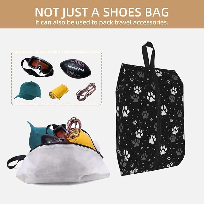 Vintage Pet Paw Print Travel Shoe Bag for Men & Women, Waterproof Shoe Storage Organizer with Zipper, Portable Shoe Pouch for Sneakers, Heels, Sandals, Gym & Travel Luggage 2PCS